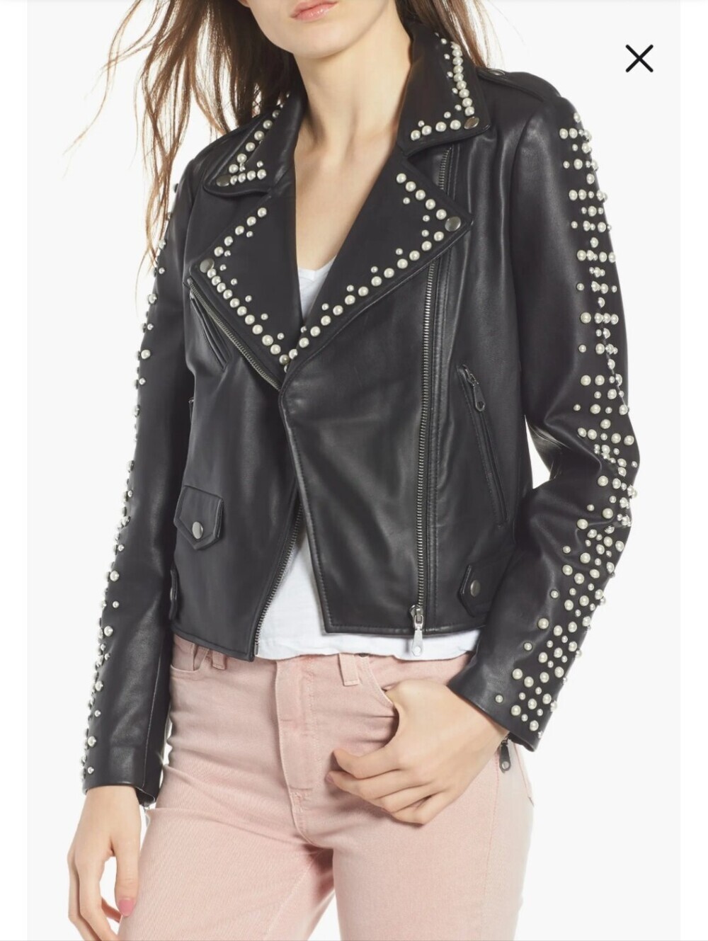 Rebecca Minkoff Wes Pearl Studded Lambskin Leather Moto Jacket S Statement